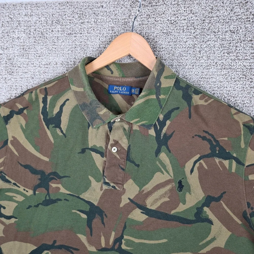 Polo Ralph Lauren Polo Shirt Men 2XB Tall Camo Woodland Knit Mesh Short Sleeve